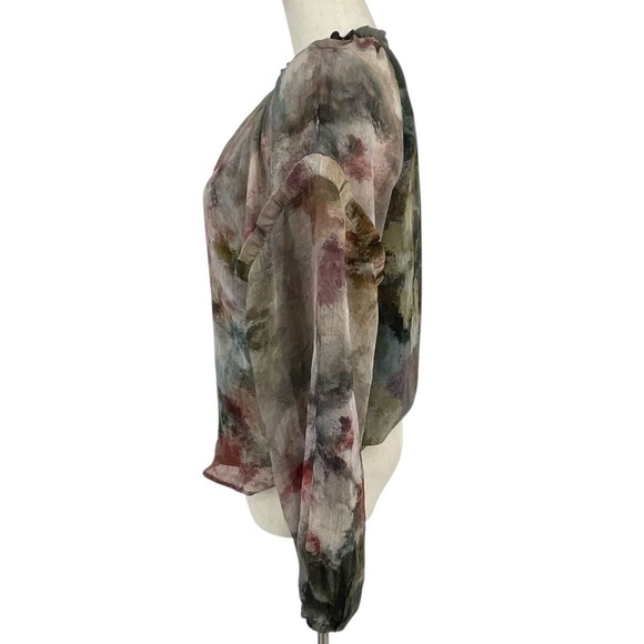 HAVER London Watercolor Print Sheer Button Blouse Top XS Cottagecore Ballet - Picture 3 of 9